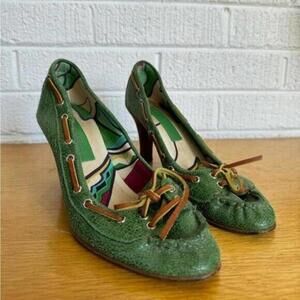 Marc Jacobs Vintage Green High Heels with Unique Lacing 37